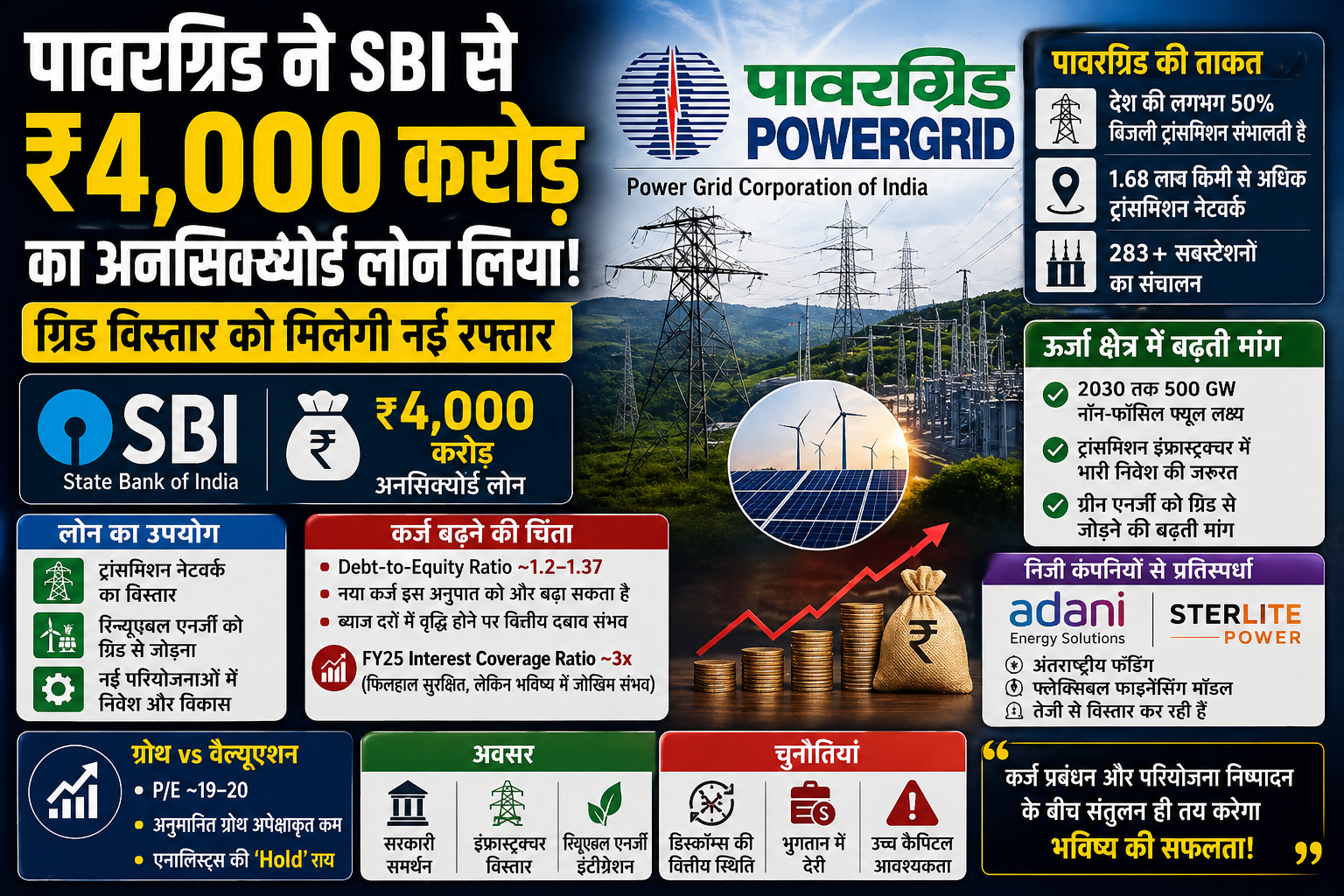 Powergrid ने SBI से लिया ₹4,000 करोड़ का लोन, कर्ज और ग्रोथ पर उठे सवाल